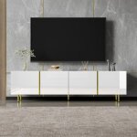 Meuble tv haut brillant blanc et or avec 4 portes ? merax tv banc design moderne �l�gant avec charni�res ...
