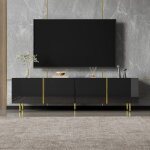 Meuble tv haut brillant noir et or avec 4 portes ? merax tv banc design moderne �l�gant avec charni�res ...