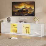 Meuble tv haute brillance - 160 x 40 x 52 cm - 2 tiroirs et 1 porte - eclairage led - buffets bas pour ...