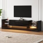 Meuble tv haut brillant 181 cm - redom - avec clairage led pour tlviseurs jusqu 80 pouces 2 tiroirs ...