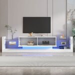 Meuble tv - avec clairage led - 181 cm ? pour tlviseurs jusqu 80 pouces - faade en verre - deux ...