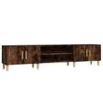 Meuble tv - helloshop26 - 180 x 315 x 40 cm - chne fum - 4 compartiments - design contemporain