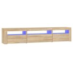 Meuble tv - helloshop26 - chne sonoma - clairage led rvb - grand espace de rangement - design contemporain ...