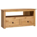 Meuble tv - helloshop26 - �tag�re dangle - bois massif - 2 tiroirs - 93 x 49 x 49 cm