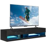 Meuble tv homcom banc tv mural suspendu led style contemporain placards avec 2 portes battantes 2 passe ...