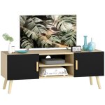 Meuble tv - homcom - jusqu 50 pouces - avec tagres 2 placards et passe - cbles - pour salon chambre ...