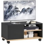 Meuble tv - homcom - sur roulettes avec 2 freins - 2 niches + placard porte 2 passe - fil - bois - 80x45x39cm ... Meuble tv - homcom - sur roulettes avec 2 freins - 2 niches + placard porte 2 passe - fil - bois - 80x45x39cm ...