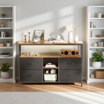 Meuble tv industriel avec clairage led console rangement multifunction bois et mtal 137 cm style rtro ...