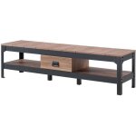 Meuble tv industriel industrie - effet bois et noir brillant - l 151 cm