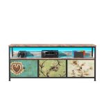 Meuble tv industriel avec lumires led rgb console meuble 108cm en bois et mtal noir meuble de rangement ...
