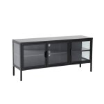 Meuble tv industriel mtal et verre tremp 3 portes 120cm noir - arkansas