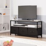 Meuble tv - promiracal - salut - 3 tiroirs - mdf gris et m�tal noir - design industriel