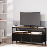 Meuble tv industriel - salut - 3 tiroirs - tissu noir - mdf marron et métal noir - 120 x 30 x 57cm Meuble tv industriel - salut - 3 tiroirs - tissu noir - mdf marron et métal noir - 120 x 30 x 57cm
