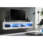 Meuble tv komodee tivoli set4 - led bleues - espace ouvert blanc blanc 35 x 200 x 41 cm