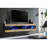 Meuble tv komodee tivoli set4 - led bleues - espace ouvert noir wotan 35 x 200 x 41 cm
