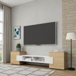 Meuble tv komodee torino finition mate blanc arctique chêne huilé 35 x 181 x 40 cm Meuble tv komodee torino finition mate blanc arctique chêne huilé 35 x 181 x 40 cm