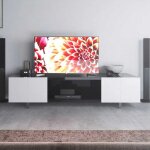 Meuble tv laqué blanc et noir 210 cm design moderne 2 portes Meuble tv laqué blanc et noir 210 cm design moderne 2 portes