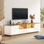 Meuble tv - led - 180 cm - blanc / bois - 2 tiroirs - 2 armoires