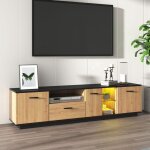 Meuble tv led 180x37x45cm - design bicolore - 3 portes 1 tiroir niches verre - mdf - salon moderne - ...