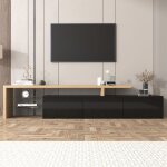 Meuble tv led 200 cm style moderne avec 3 portes et 2 tagres en verre aspect bois banc tv pour chambre ...