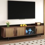 Meuble tv led - becag - armoire tv bas avec 4 portes - style contemporain - 200x35x53cm