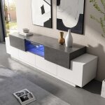 Meuble tv led blanc&gris - buffet bas moderne avec Étagères verre rangement multimédia gaming pour tv ... Meuble tv led blanc&gris - buffet bas moderne avec Étagères verre rangement multimédia gaming pour tv ...