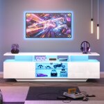 Meuble tv led blanc laqu 160 x 40 x 45 cm avec 2 placards verre tremp et clairage armoire tv moderne ...