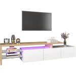 Meuble tv led design lgant banc tv 200cm en verre pour salon moderne avec rangement pratique blanc ...