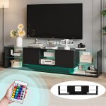 Meuble tv avec led espace de rangement ouvert et 2 tiroirs bas brillant avec tagre en verre 200 x 39 ...