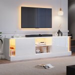Meuble tv led - nalookamic - blanc brillant - 176x38x50 cm - tlcommande led - rangement spacieux