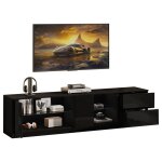 Meuble tv avec led et rangement 2 tiroirs porte et plateau verre tremp� mdf noir 160x40x52 cm