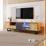 Meuble tv avec led et s�paration en verre - design contemporain bicolore bois et gris anthracite 190�40�50 ...