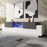 Meuble tv led - truxen8 - blanc et gris - �tag�res en verre - 180 cm