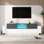 Meuble tv ledcommode tvmeuble basmeuble tv moderne avec �tag�res en verre pouces blanc + gris pour salon ...
