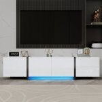 Meuble tv lowboard blanc laqu� avec pieds noirs portes et tiroirs simples