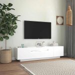 Meuble tv avec lumi�res led - wiens - 160x35x40 cm - blanc - �clairage led rgb - t�l�commande incluse ...