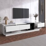 Meuble tv maisentiel 180x35x30 cm blanc et noir laqu� portes rainur�es led multicolore design moderne ...