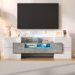 Meuble tv maisentiel blanc laqu� 170x30x39 cm pieds noirs contrastants 3 portes 1 tiroir design minimaliste ...