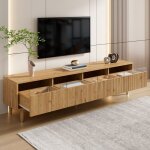 Meuble tv maisentiel blanc laqu� accents dor�s 170x35x46 cm design �l�gant et rangement spacieux pour ...