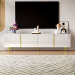 Meuble tv maisentiel extensible 140 - 260 cm rotatif effet marbre blanc finition noire et d�tails dor�s ...