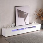 Meuble tv maisentiel finition laqu�e noir et blanc 200x35x60 cm design moderne led multicolore grand ...