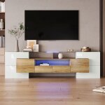 Meuble tv maisentiel laqu� bicolore 190x40x42 cm design moderne grands rangements avec 3 tiroirs