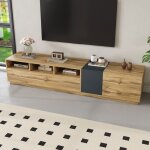 Meuble tv maisentiel laqu� blanc et bois 200x35x60 cm led multicolore finition haut brillant mdf 6 portes ...