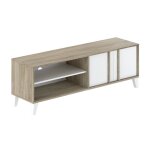 Meuble tv en m�lamin� coloris marron clair / blanc - longueur 150 x profondeur 40 x hauteur 50 cm