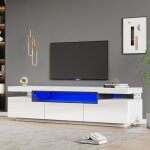 Meuble tv moderne 160 cm avec �clairage led en blanc laqu� avec 3 tiroirs pour t�l�viseur jusqu?� 70 ...