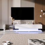 Meuble tv moderne 170 x 36 x 38 cm blanc laqu avec tagres en verre et clairage led variable ? banc ...