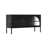 Meuble tv moderne 2 portes l115 cm en mtal noir - oviala