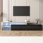 Meuble tv - moderne 200cm - �clairage led 7 couleurs - mdf e1 �cologique - noir brillant et ch�ne