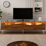 Meuble tv moderne 80x40x50 cm bois verre led mtal dor rangements meuble bas salon design