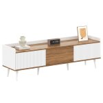 Meuble tv moderne armoire télé en bois et blanc 160 cm avec 3 portes et 2 Étagères ouvertes pour salon ... Meuble tv moderne armoire télé en bois et blanc 160 cm avec 3 portes et 2 Étagères ouvertes pour salon ...
